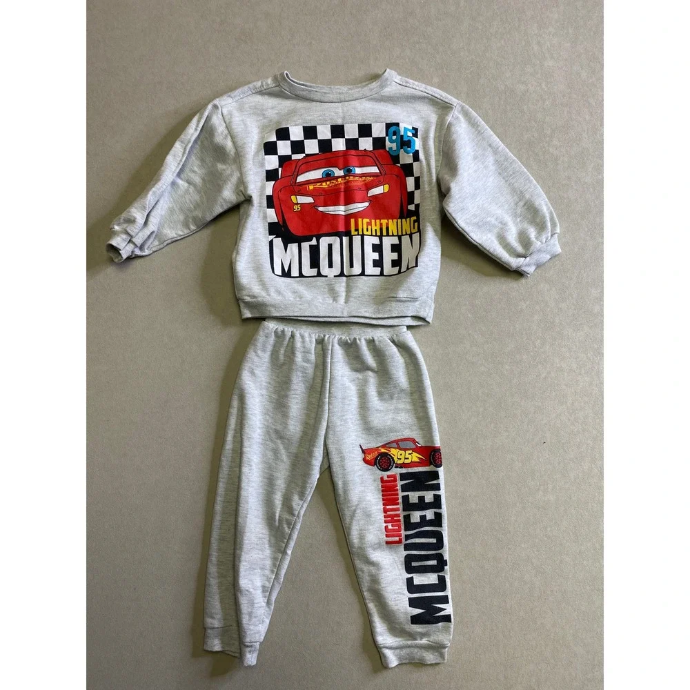 Disney Pixar Cars Lightning McQueen Gray Fleece Sweatshirt Joggers Set 4T
